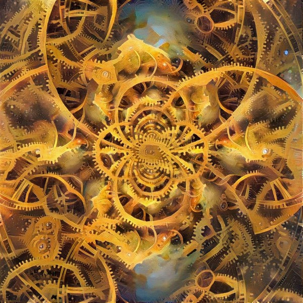 Golden Futuristic Clockwork Illustration by Bruce Rolff